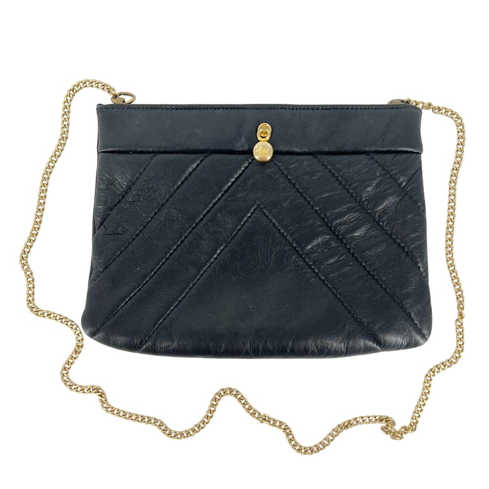80s Ande black leather quilted evening bag 1980s vintage
